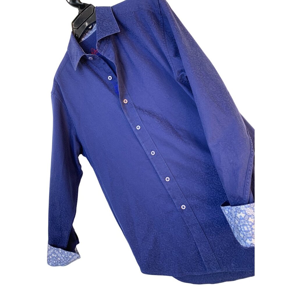 Robert Graham Mens Medium Blue Paisley Shirt With Contrast Cuffs RL10431 EUC